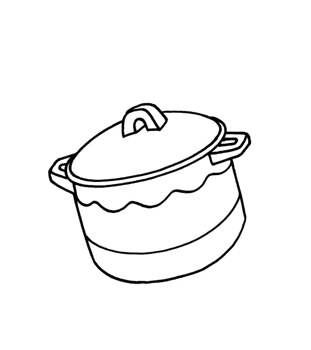 Раскраски посуды чашки тарелки вилки ложки  Кострюля