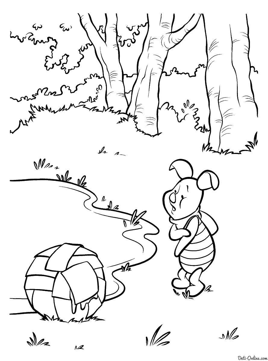 Раскраски из зарубежного мультфильма про Винни Пуха и его друзей для самых маленьких   Пяточек у водоема