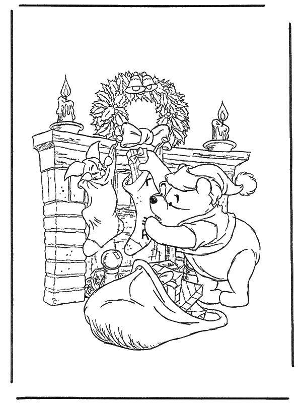 Раскраски из зарубежного мультфильма про Винни Пуха и его друзей для самых маленьких   Винни пух у камина