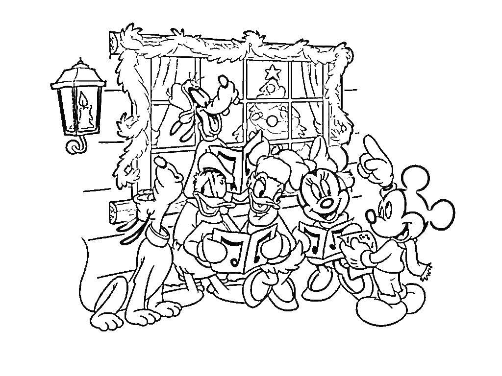 Раскраски с микки маусом для самых маленьких  Микки маус и его друзья поют на рождество