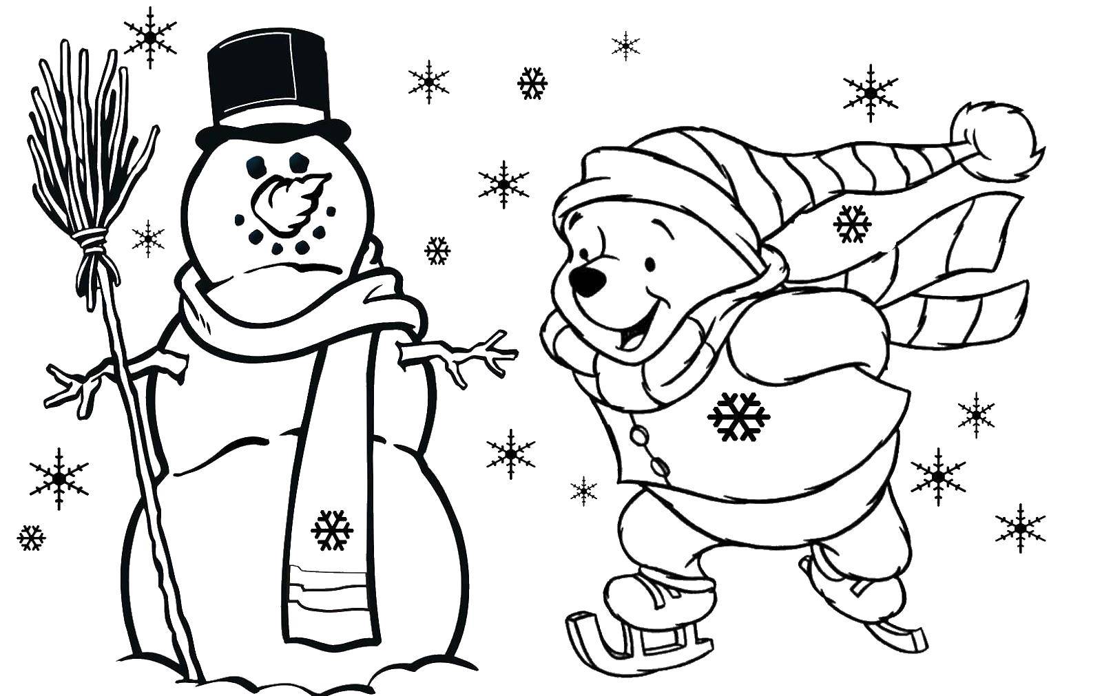 Раскраски из зарубежного мультфильма про Винни Пуха и его друзей для самых маленьких   Винни пух на коньках