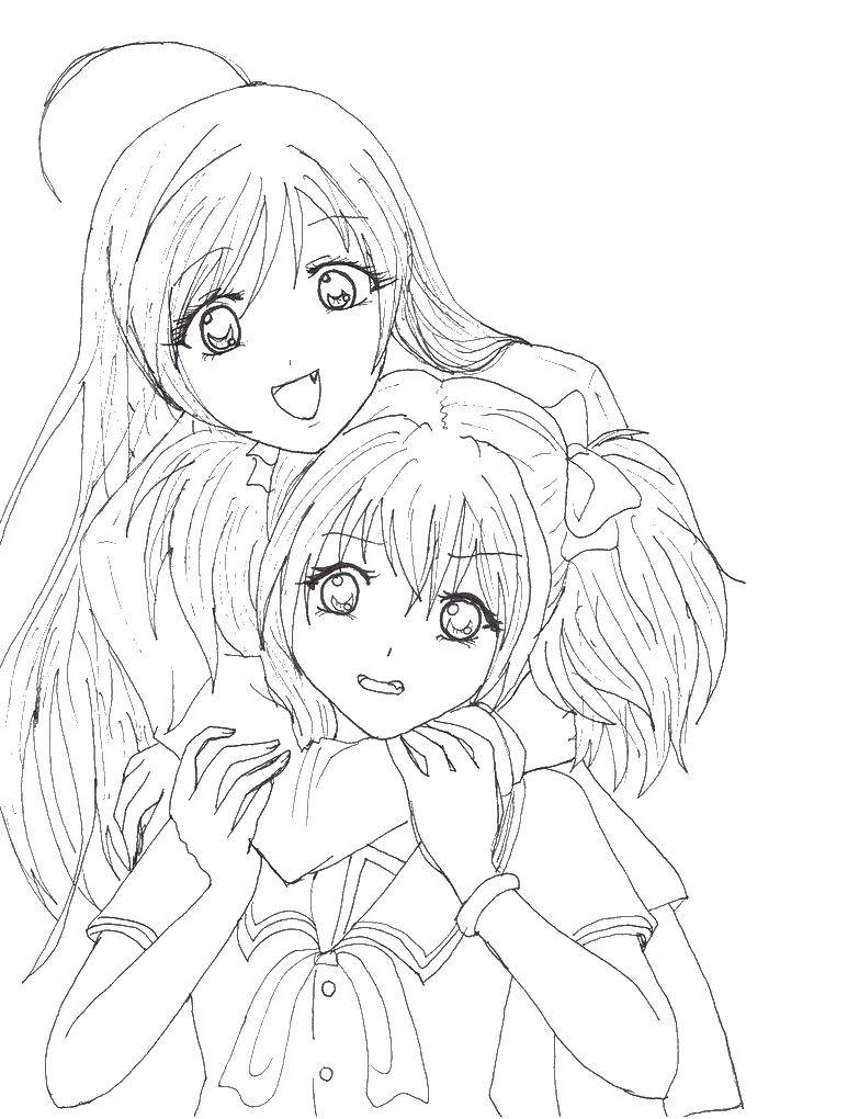 Раскраски девушек из аниме  Две подружки