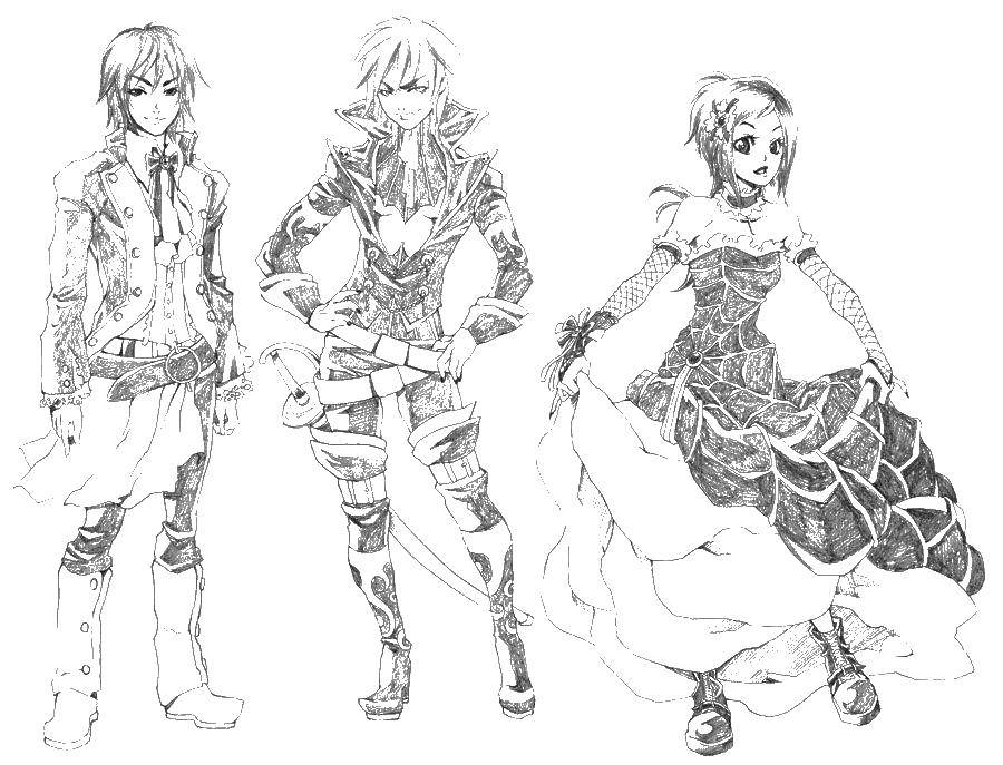 Раскраски персонажей из аниме  Три героя аниме