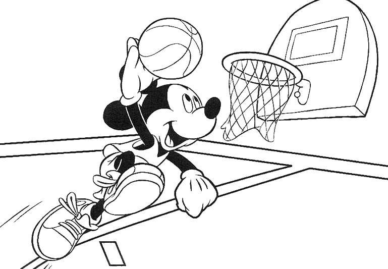 Раскраски с микки маусом для самых маленьких  Баскетболист микки маус