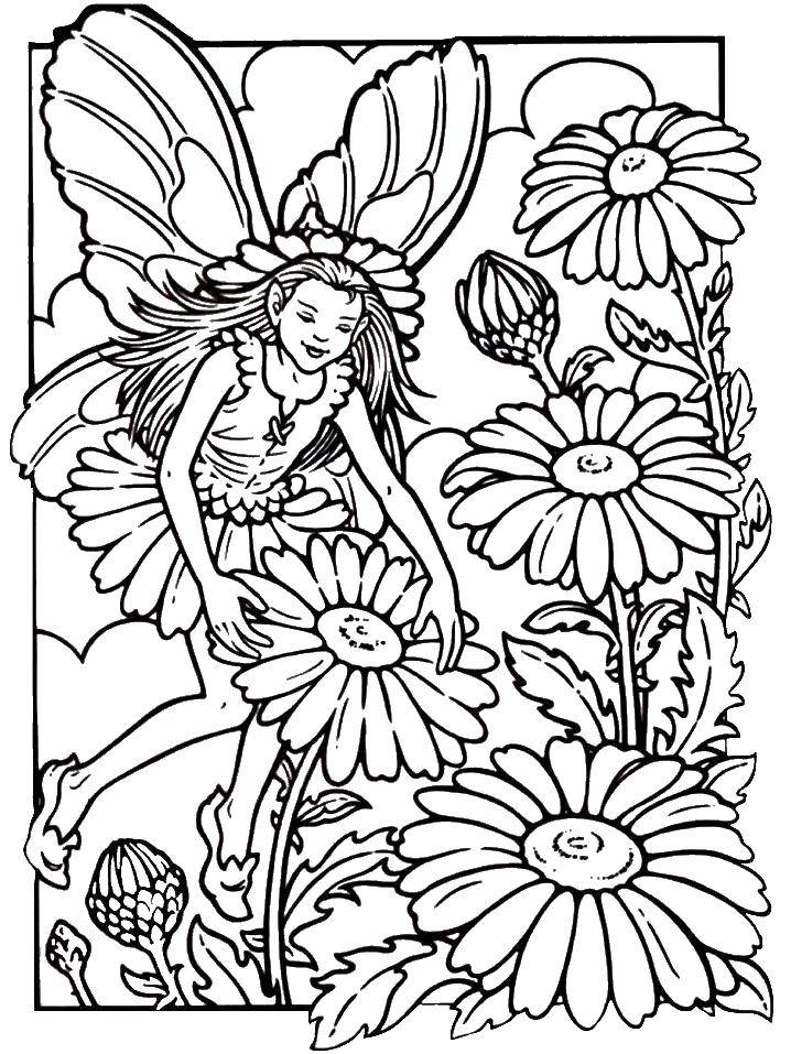 Раскраски с фея по зарубежным мультикам для девочек  Фея цветов