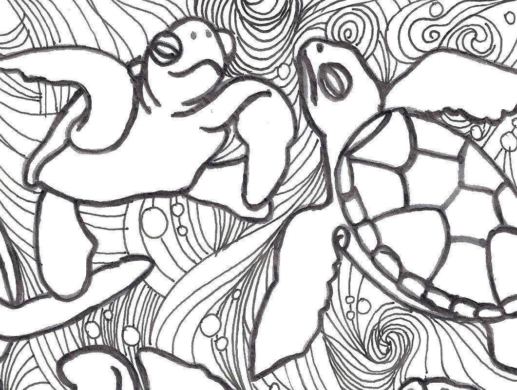 Раскраски Черепаха черепашка  Морские черепахи в узорах