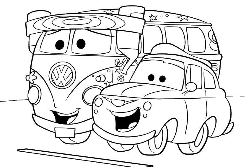 Раскраскидля мальчиков по мультфильму тачки  Автобус и машина