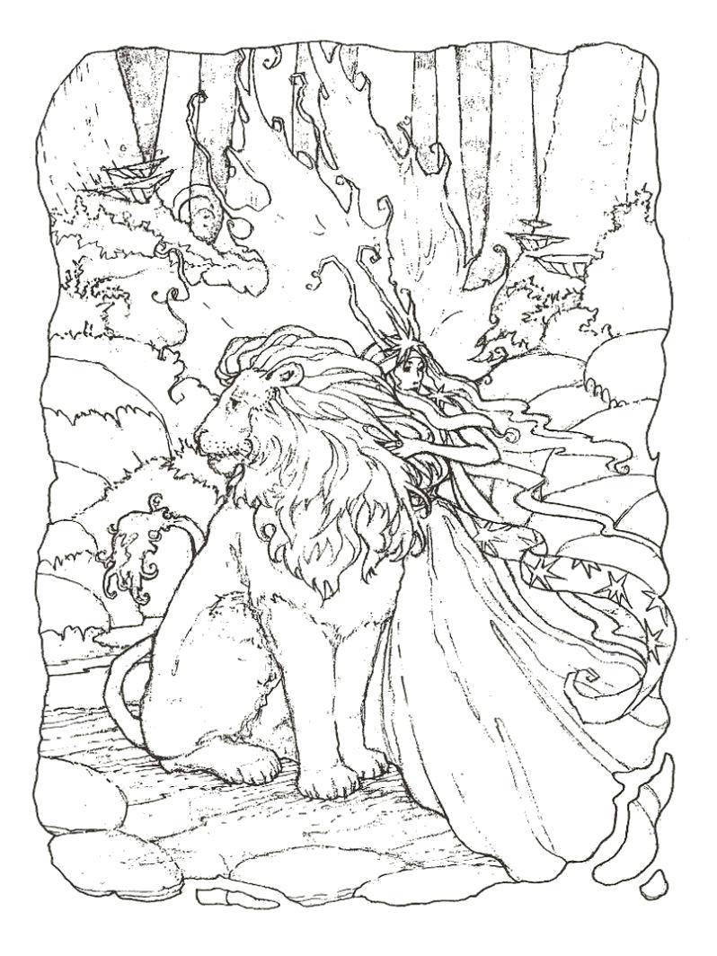 Раскраски с фея по зарубежным мультикам для девочек  Лесная фея с царем зверей