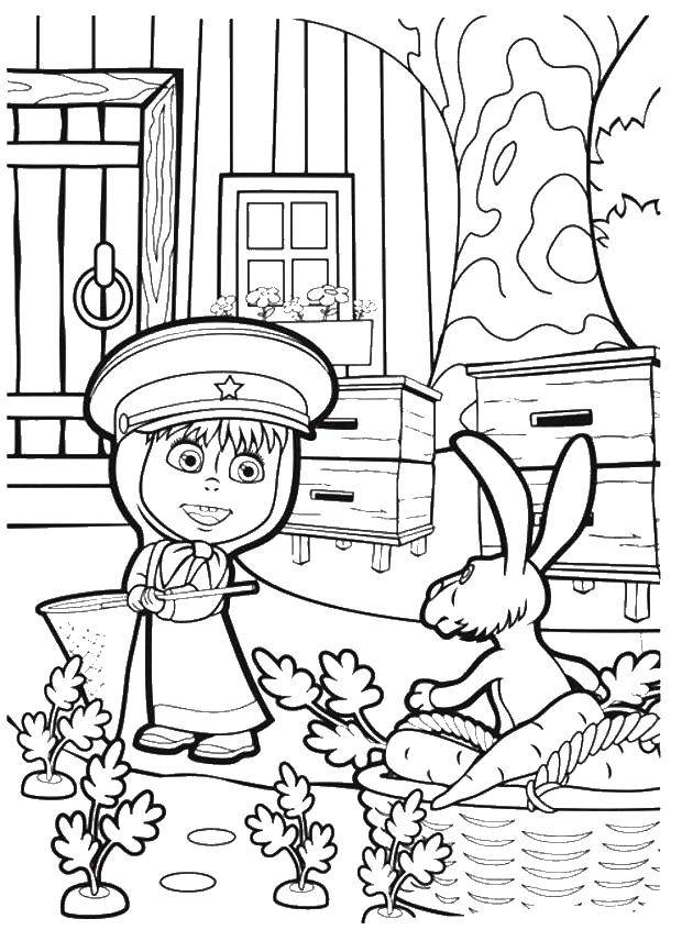 Раскраски для детей про озорную Машу из мультфильма Маша и медведь  Маша погроничник