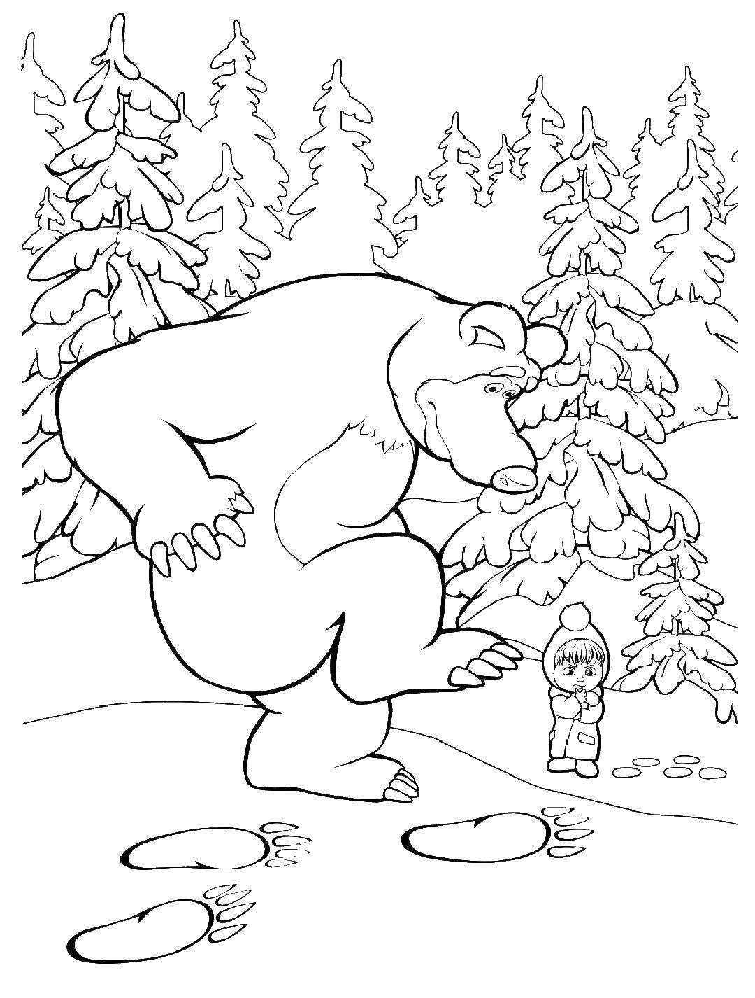 Раскраски для детей про озорную Машу из мультфильма Маша и медведь  Медведь и следы животных
