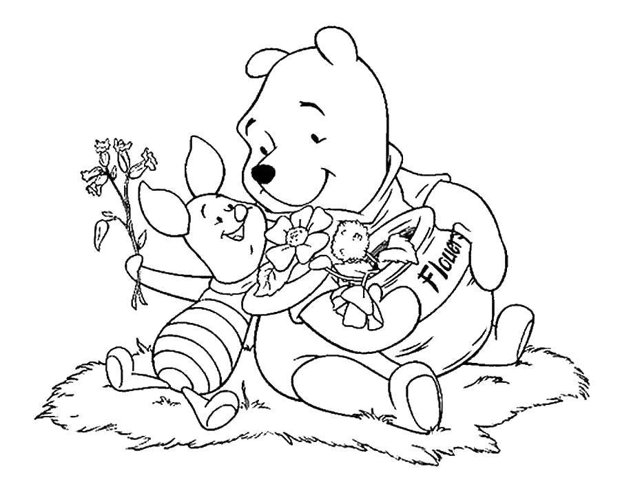 Раскраски из зарубежного мультфильма про Винни Пуха и его друзей для самых маленьких   Винни пух и пяточек с медом