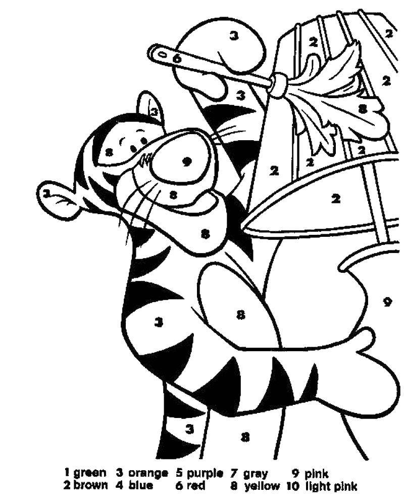 Раскраски из зарубежного мультфильма про Винни Пуха и его друзей для самых маленьких   Раскрась по цифрам тигра из винни пуха