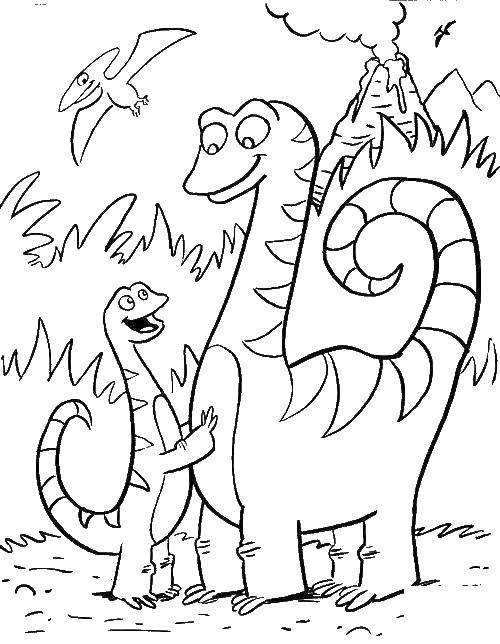  Динозавры у вулкана
