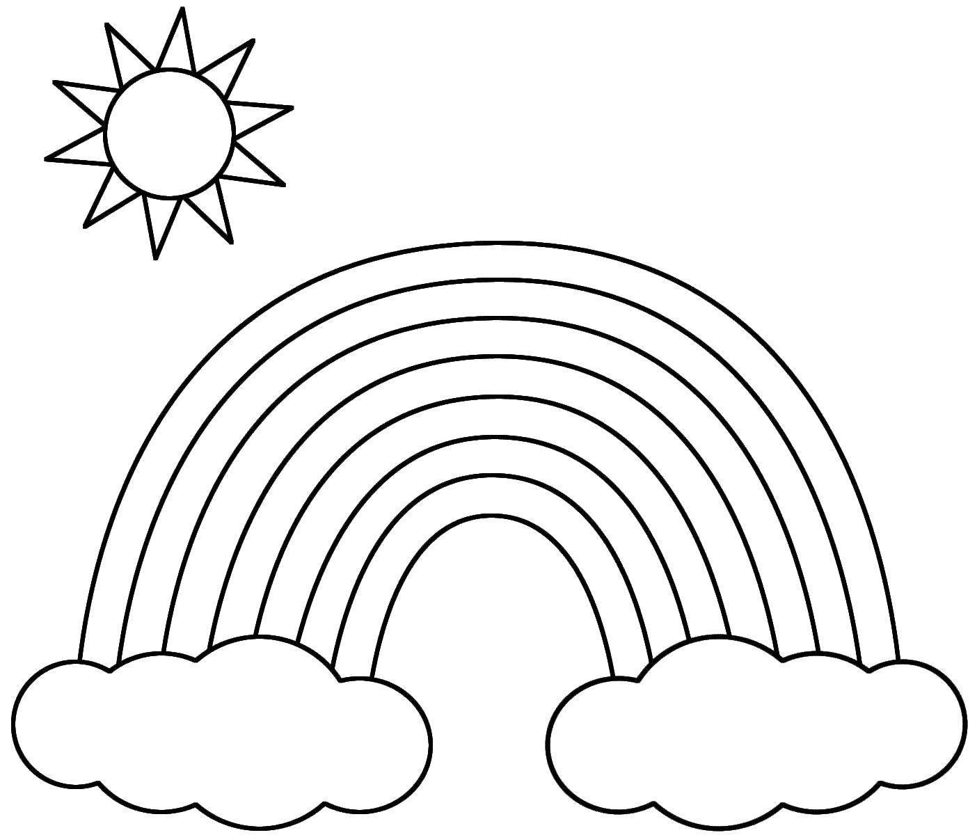 Раскраски облака для школьников, раскраски для начальной школы облака, природные явления  Радуга в облаках и солнце