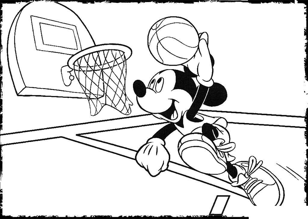 Раскраски с микки маусом для самых маленьких  Микки маус баскетболист