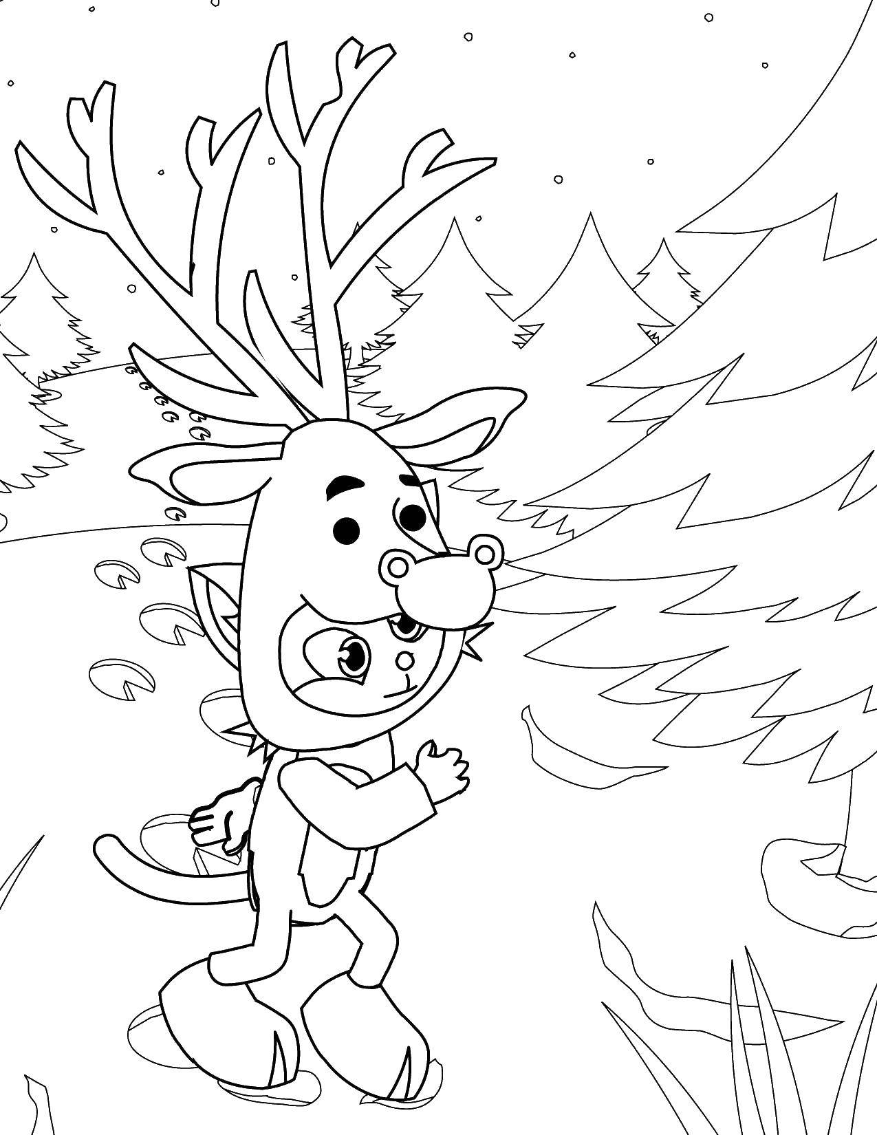 Раскраски для детей Зима, зимушка раскраски для школьников  Кошечка в костюме оленя