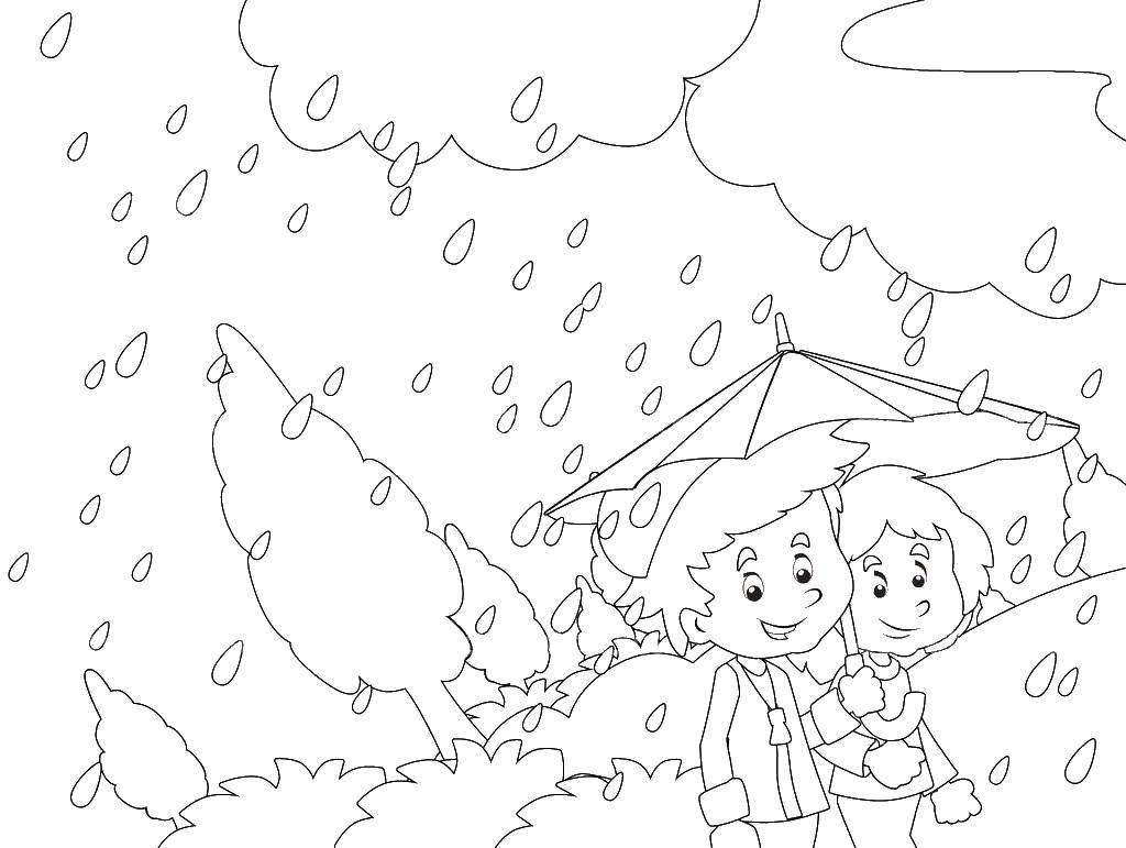 Раскраски природные явления дождь, раскраски дождик для школьников и подростков  Пара под зонтом