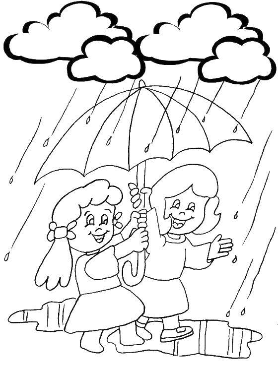 Раскраски природные явления дождь, раскраски дождик для школьников и подростков  Подружки под зонтом