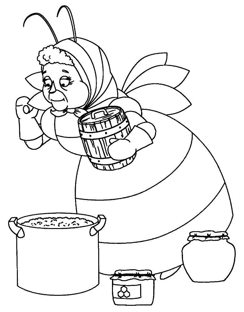 Раскраски про Лунтика  Пчёлка делает мёд