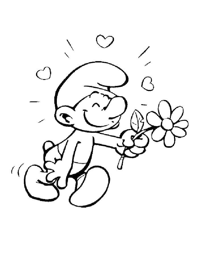  Влюбленный смурфик дарит цветок
