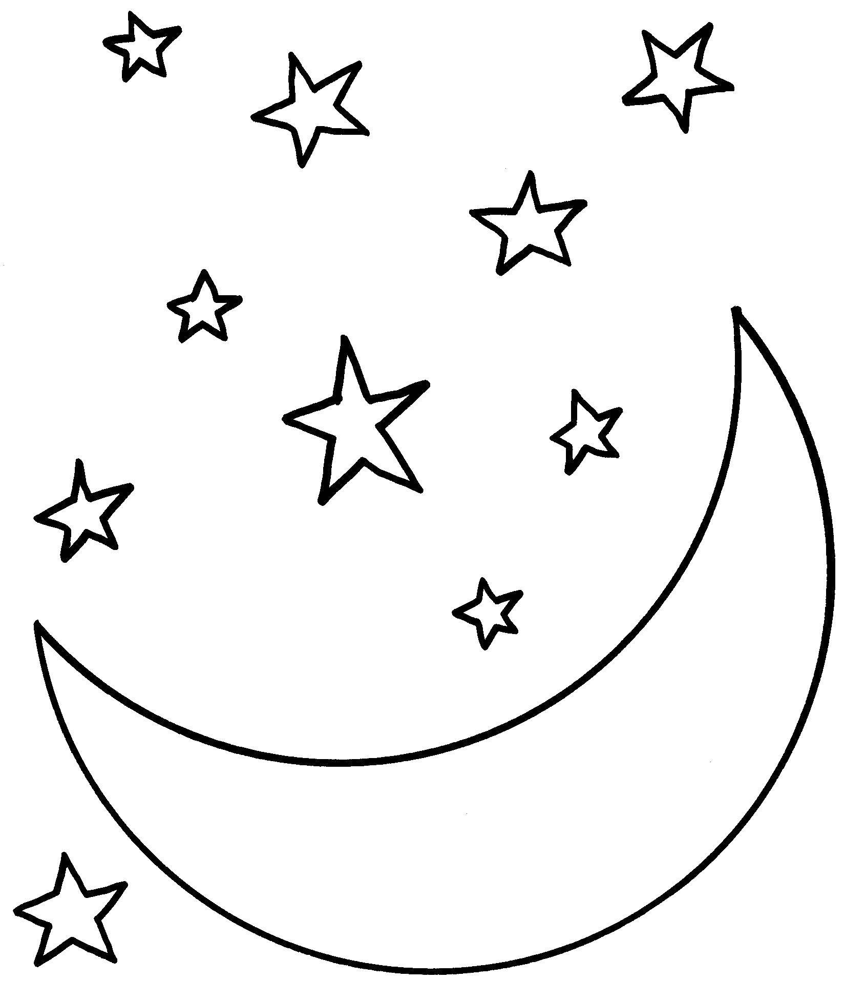 Раскраски звездопад, звезды, звездное небо, раскраски природные явления для занятий в детском саду в старших группах  Полумесяц со звездочками