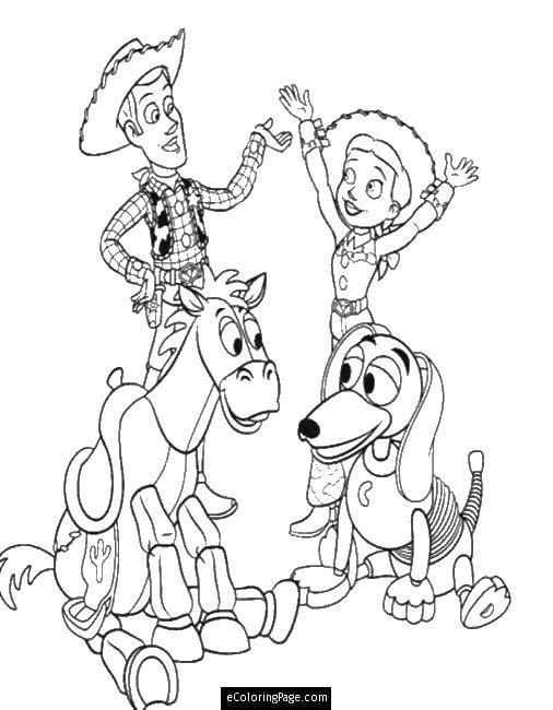 Раскраски из мультфильма Истории игрушек для детей  Шериф вуди и другие игрушки