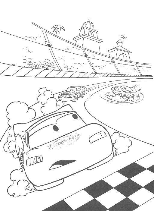 Раскраскидля мальчиков по мультфильму тачки  Маккуин на гонках