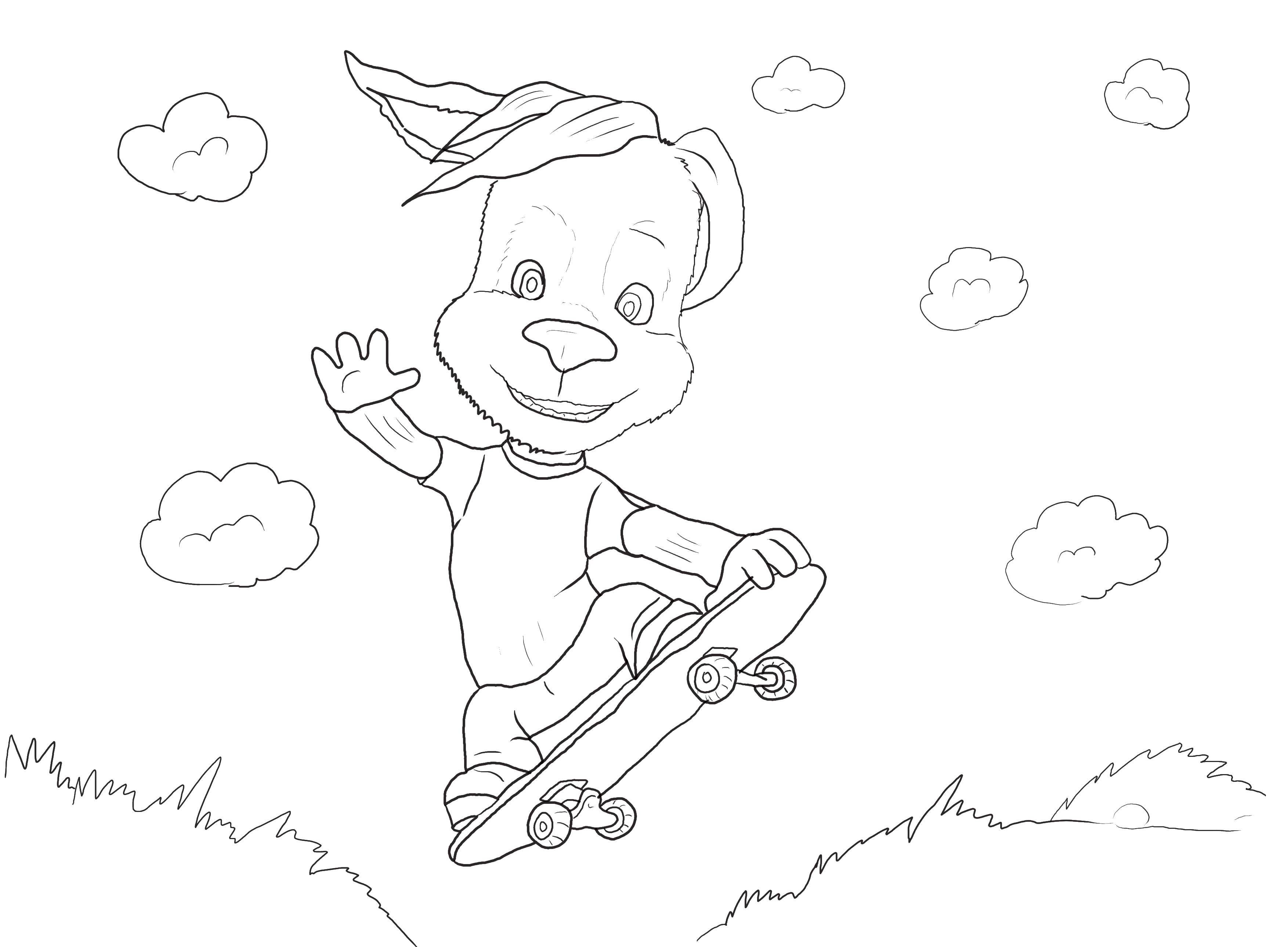 Раскраски про семейку Барбоскиных для малышей  Собачка на скейте