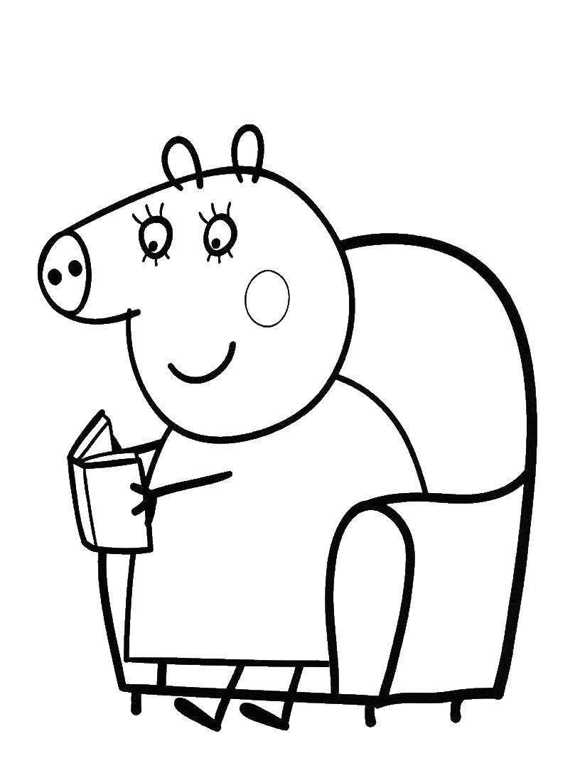 Познавательные и забавные раскраски для детей про свинку Пеппу  Мама свинки пеппы читает книгу