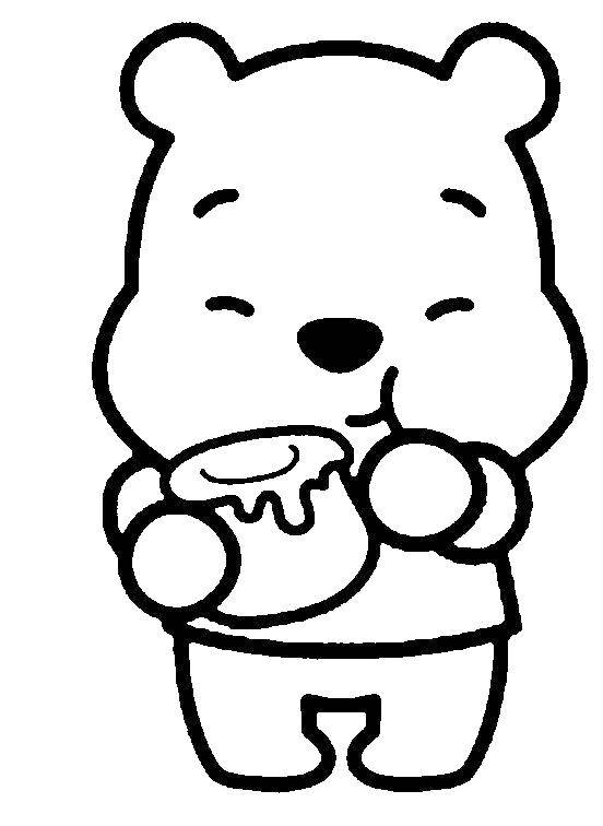 Раскраски из зарубежного мультфильма про Винни Пуха и его друзей для самых маленьких   Винни пух с банкой меда