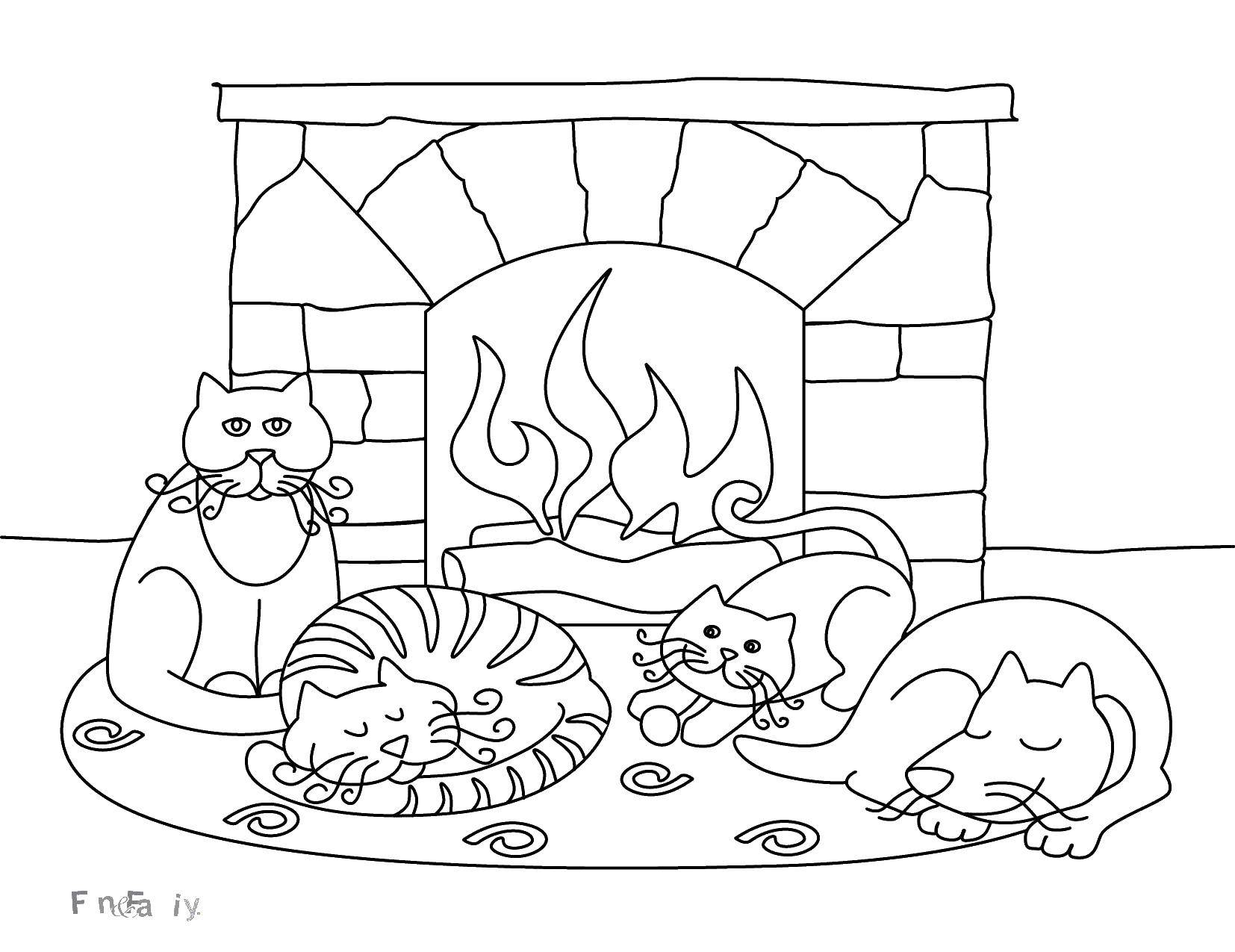  Котики греются у камина