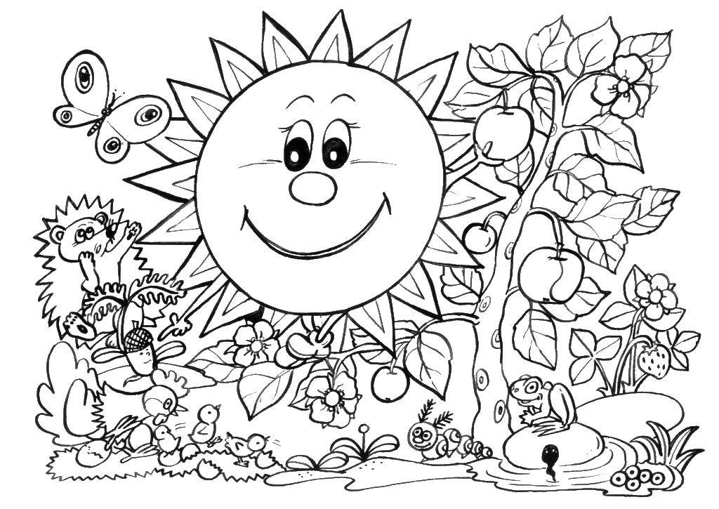Раскраски весна для детей  Радостное солнце