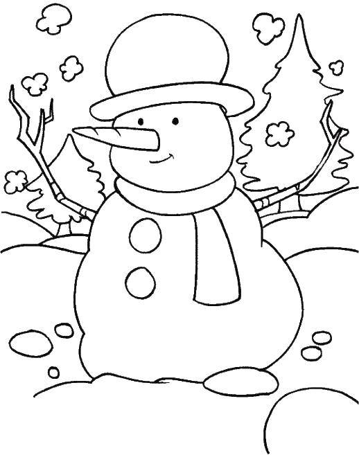 Раскраски для детей Зима, зимушка раскраски для школьников  Снеговик и шляпа