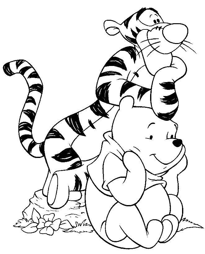 Раскраски из зарубежного мультфильма про Винни Пуха и его друзей для самых маленьких   Винни пух и тигренок наблюдают