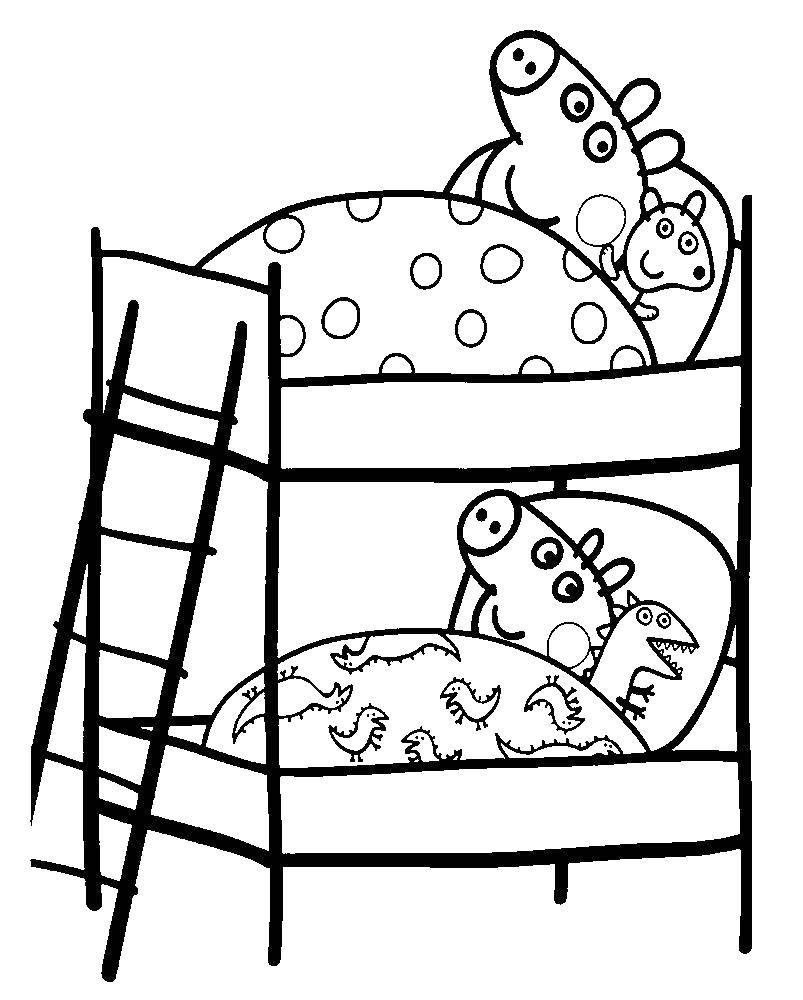 Познавательные и забавные раскраски для детей про свинку Пеппу  Двухэтажная кровать