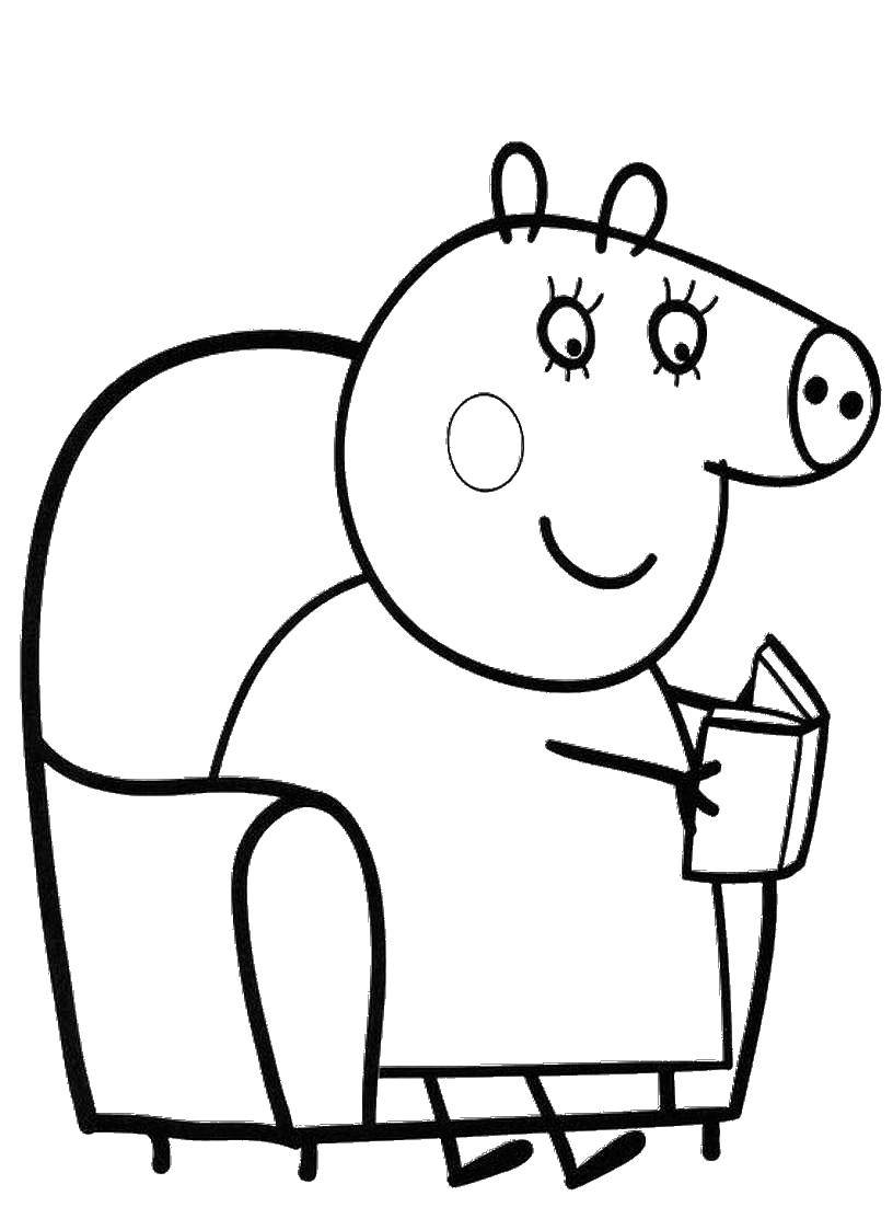 Познавательные и забавные раскраски для детей про свинку Пеппу  Мама свинья читает