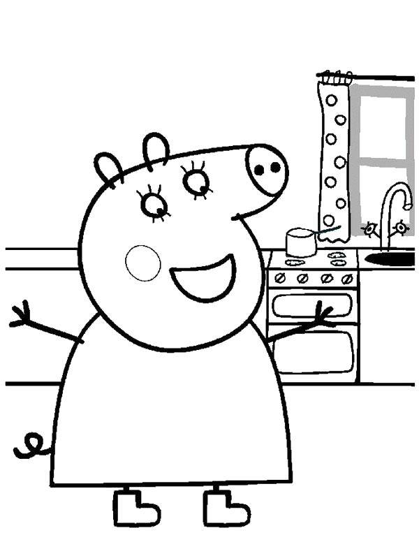 Познавательные и забавные раскраски для детей про свинку Пеппу  Мама свинья готовит