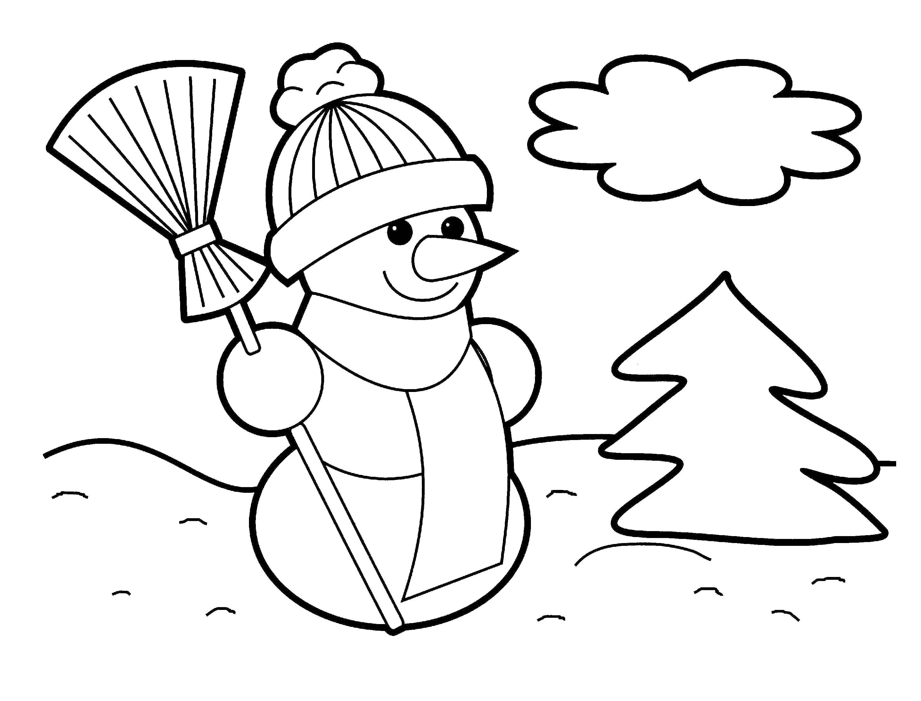 Раскраски для детей Зима, зимушка раскраски для школьников  Снеговик и елка
