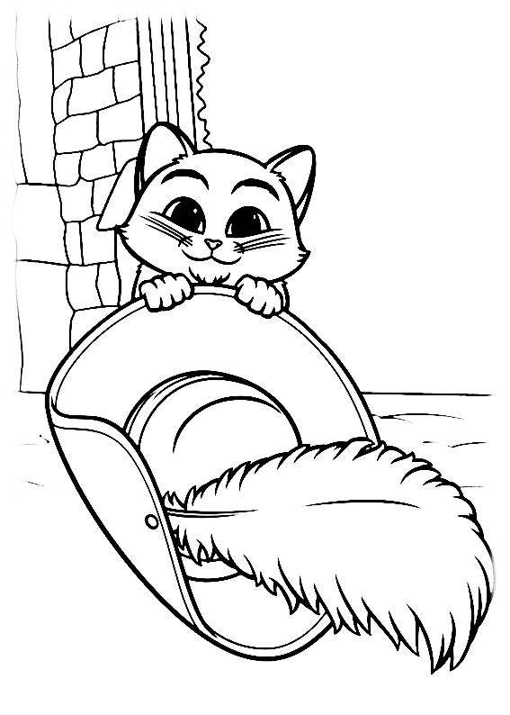 Рисунок кот в сапогах черно белый