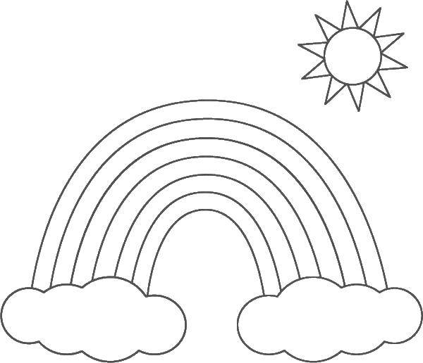 Раскраски облака для школьников, раскраски для начальной школы облака, природные явления  Радуга с облаком и солнцем