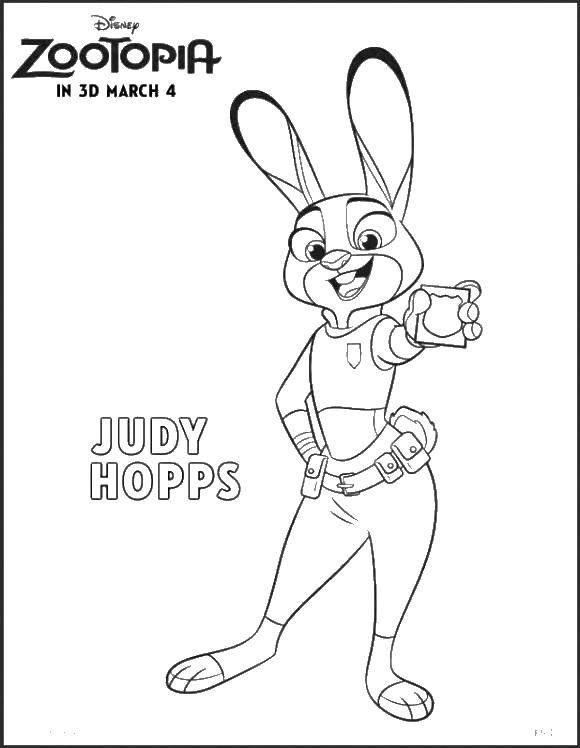 Раскраски Зверополис для детей  Джуди хопс и полицейский значок