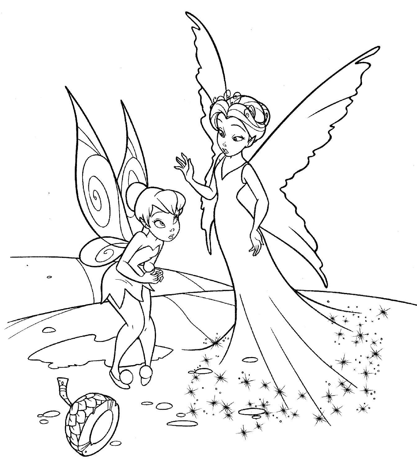 Раскраски с фея по зарубежным мультикам для девочек  Фея динь-динь из диснеевского мультфильма  феи 