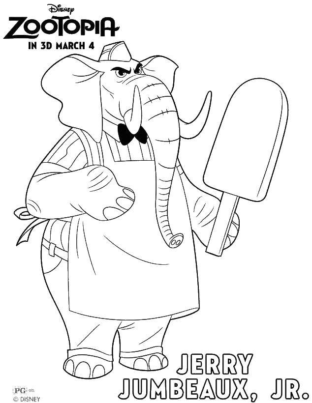 Раскраски Зверополис для детей  Слон продавец и эскимо