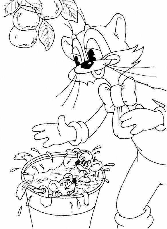 Раскраски про кота Леопольда для малышей  Рисунок кот леопольд купает мышей