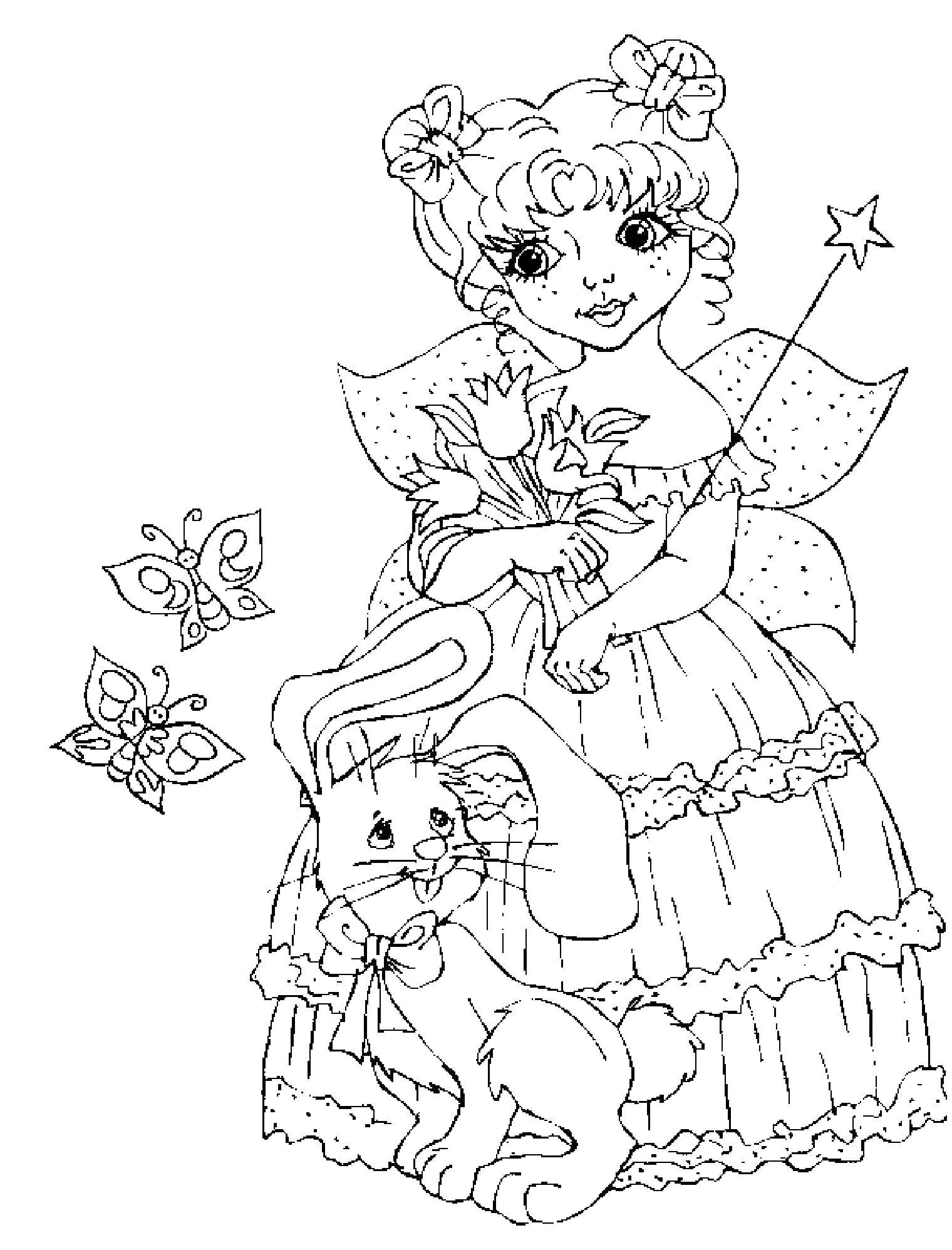 Раскраски с фея по зарубежным мультфильмам для детей  Маленькая фея с волшебной палочкой, зайка