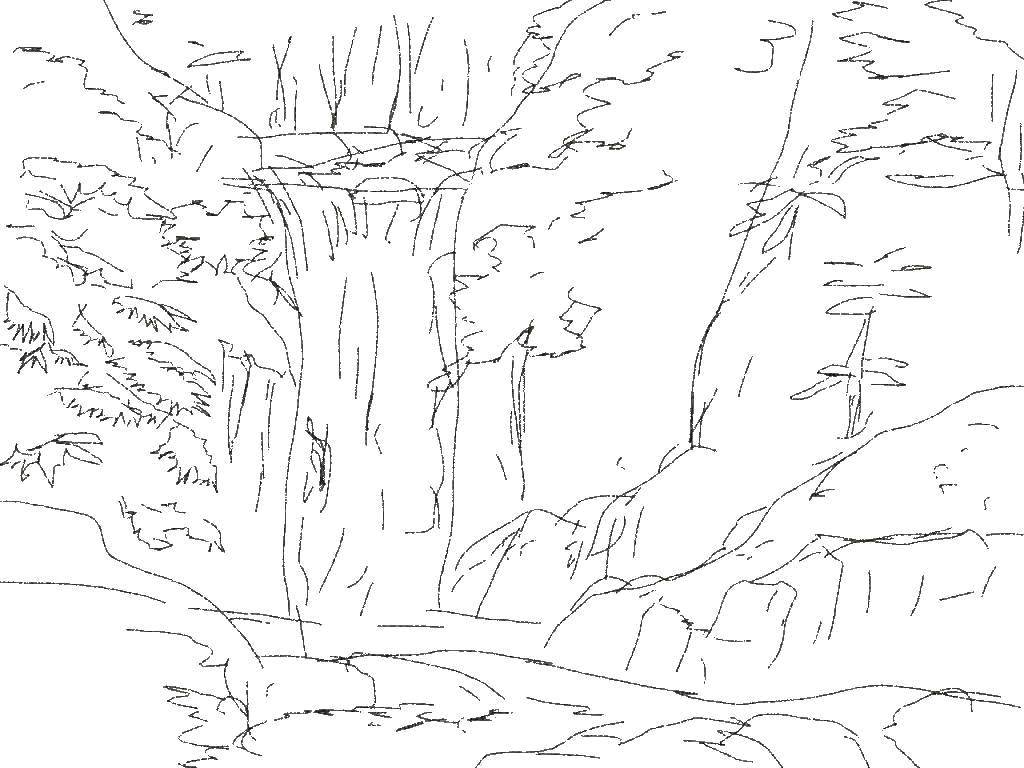 Водопад в лесу  Быстротечная лесная речка