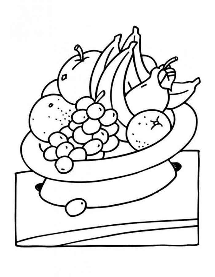раскраски фрукты яблоки бананы груши персики виноград  Тарелка с фруктами