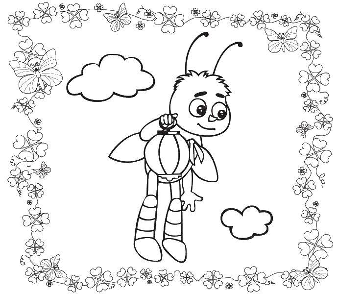 Раскраски про Лунтика  Пчеленок с фонариком