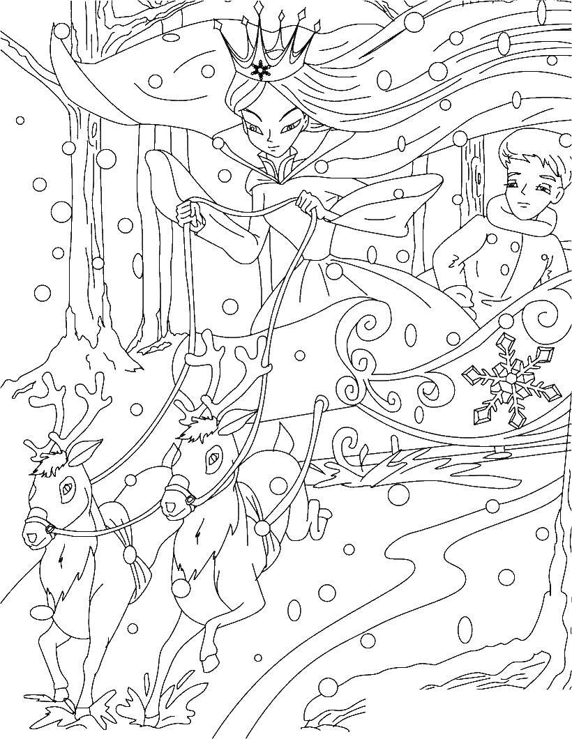Раскраски по сказке Снежная королева для мальчиков и девочек  Снежная королева и кай