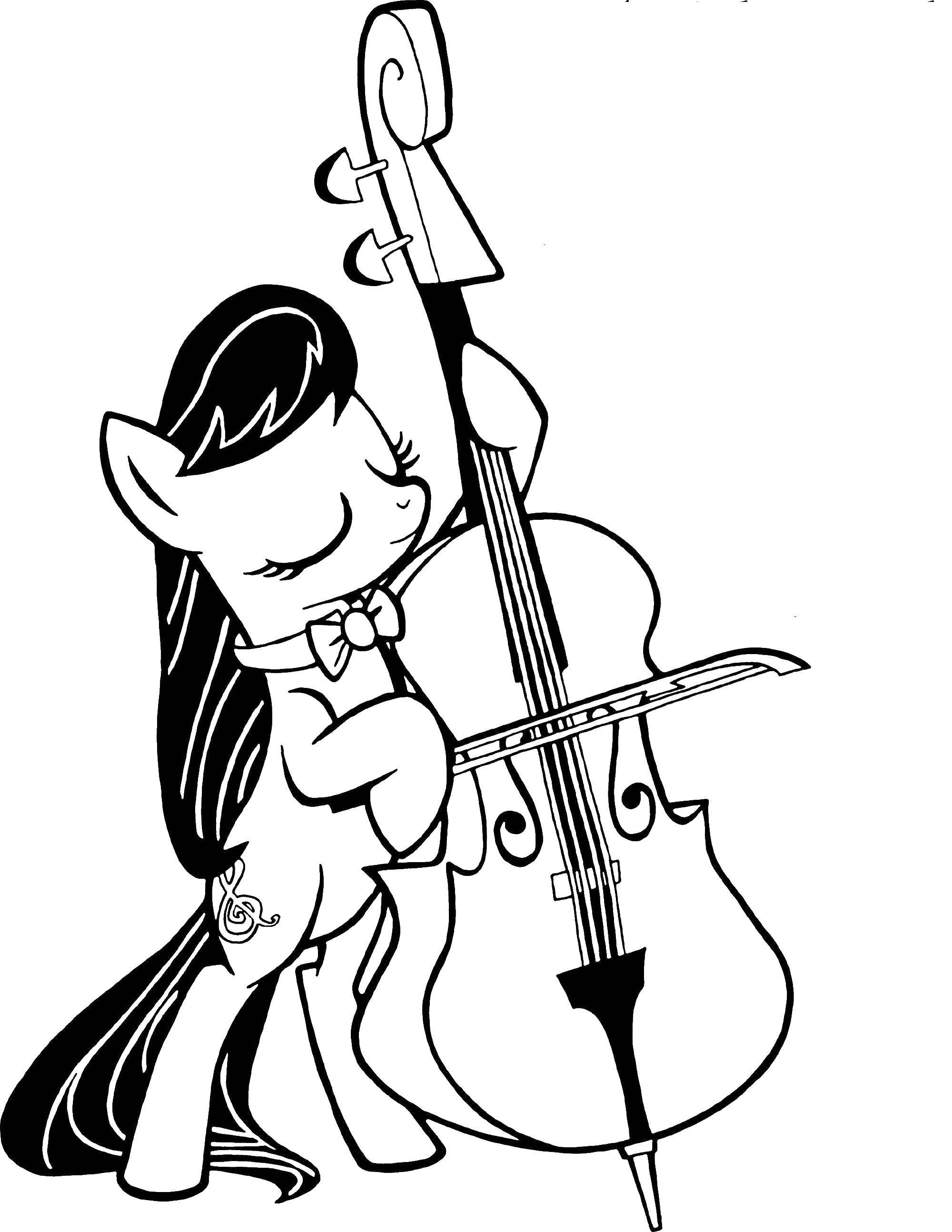 Раскраски с пони из мультика дружба это чудо, май литл пони, добрые раскраски для малышей  Пони из my little pony  играет на скрипке